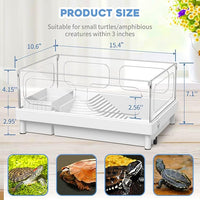 Small Turtle Tank Kit(Tank+Light+Filter), Acrylic Turtle Tank Starter Kit with Bask Platform, Bottom Drain, Multi-Function Area for Small Reptiles.(White)