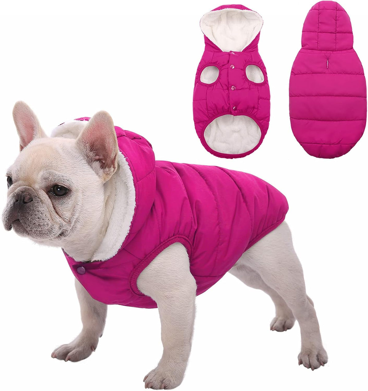 Dog Winter Coat,Warm Fleece Lined Dog Jacket with Leash Hole & Hood – Essentials for Dogs - Pink / Large