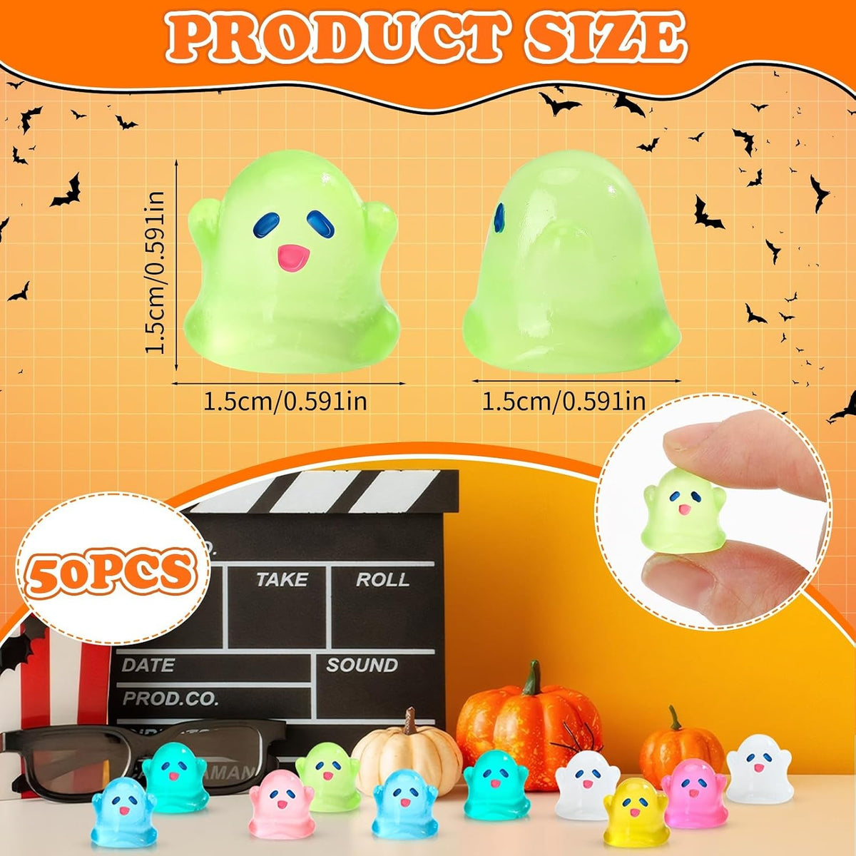 JUNEBRUSHS 50 Pcs Mini Pumpkins Fake Pumpkins Artificial Pumpkins - Ghost Style - image 3