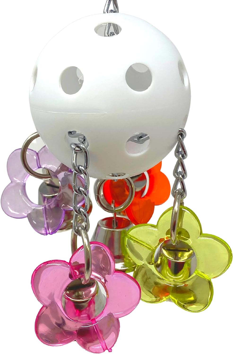 1938 Paci Pull Colorful Pacifier Ring Acrylic Parrot Parrotlet Budgie - Metal Bells & Acrylic Daisy