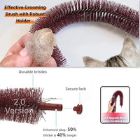 Happi N Pets Original Cat Self Groomer, Arch Grooming Brush wtih Heavy Wooden Scratching Pad, Rubbing Post & Toy, Cat Face Scratchers Body Massager, Cat Scratchers for Indoor Cats, Brown