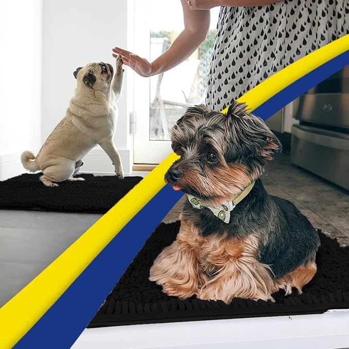 Muddy Mat® AS-SEEN-ON-TV Highly Absorbent Microfiber Door Mat and Pet Rug, Non Slip Thick Washable Area and Bath Mat Soft Chenille for Kitchen Bathroom Bedroom Indoor and Outdoor - Black XXL 60"X48"
