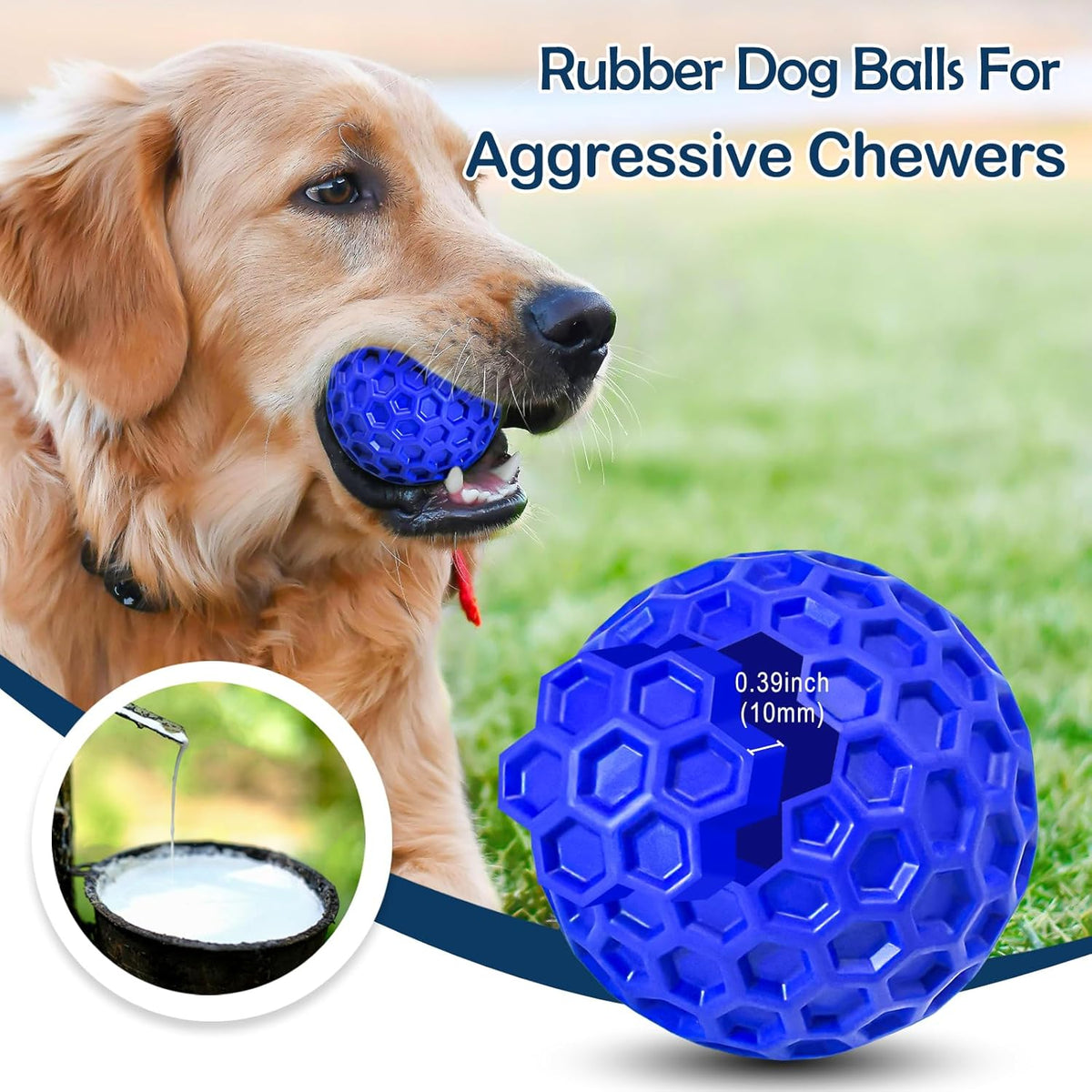 2 Pack Indestructible Squeaky Dog Balls for Aggressive Chewers - Blue+Red - image 3