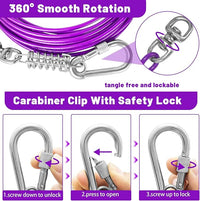 Dog Tie Out Cable - 10/15/20/25/30FT Heavy Duty for Large Dogs Up to 250LBS - Rosy Pink/Blue/Purple/Silver/Red/Green/Yellow