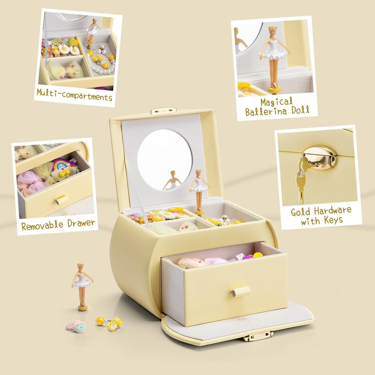 VLANDO 2 Layer Girls Musical Jewelry Box with Ballerina and Large - F.Yellow - image 2