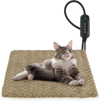 Heated Cat Bed, Waterproof Cat Heating Pad with Timer Temperature Adjustable, Indoor Heated - Brown / Small(18"x16")