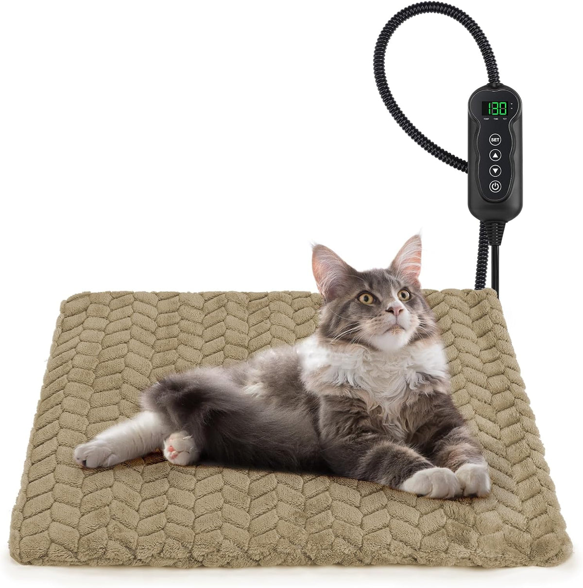 Heated Cat Bed, Waterproof Cat Heating Pad with Timer Temperature Adjustable, Indoor Heated - Brown / Small(18"x16")