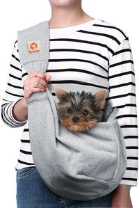 Tomkas Small Dog Sling Carrier, Classic Pocket & Classic Strap - Grey / M - Zip pocket & Adjust Strap