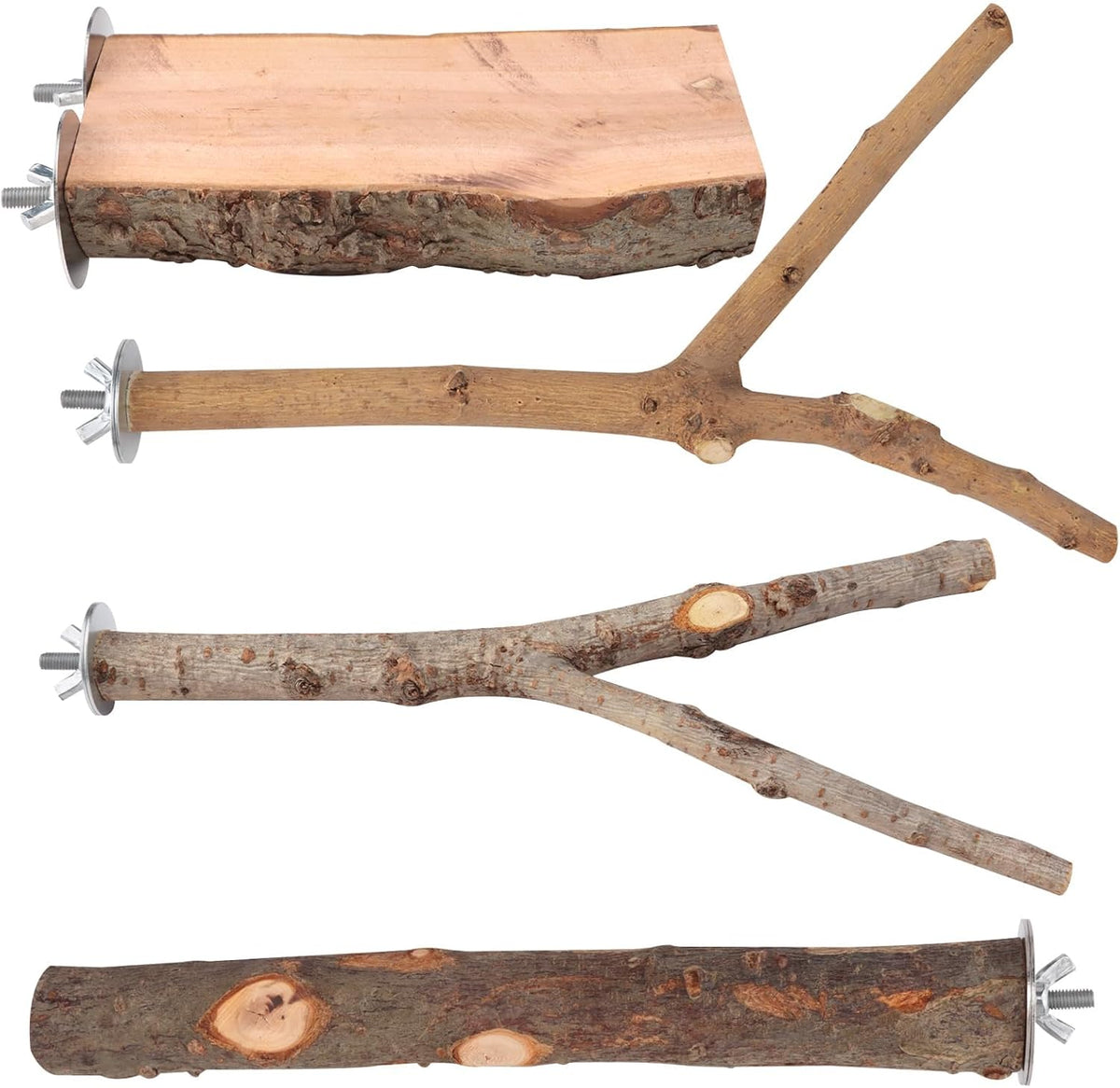 4 Pack Natural Wood Bird Perch Set for Parakeet Cage – Essentials for Birds - 4 Pcs - Extra Thick & Long Set(For Medium/Large Birds)