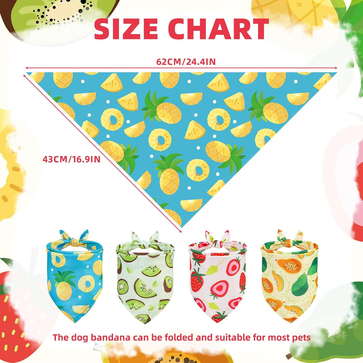 PUPTECK Dog Cooling Bandanas 4pcs Outfit - Fruits(Cooling Fabric) / Large (24"x17"x17") - image 2