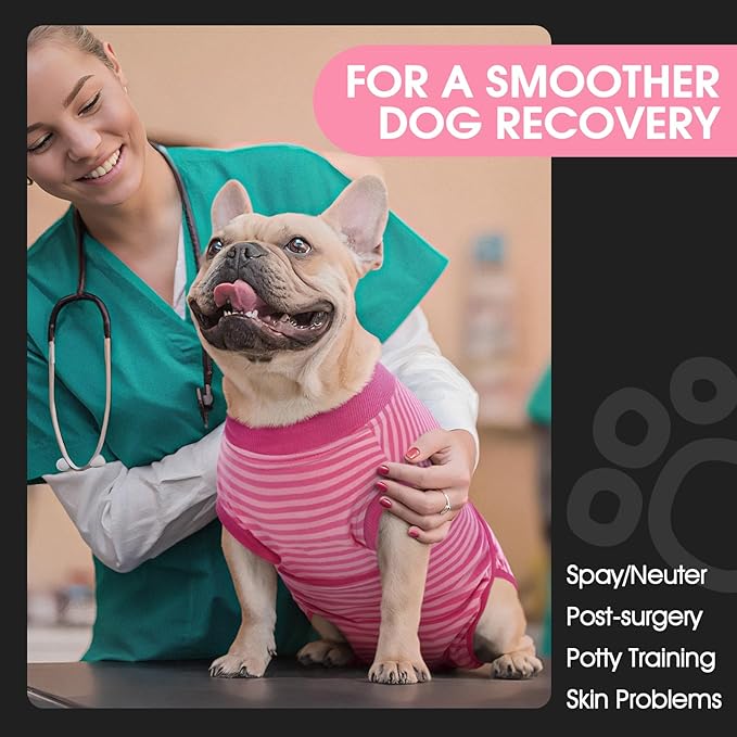 FUAMEY Recovery Suit for Dogs After Surgery,Soft Breathable Dog Bodysuit E-Collar & Cone Alternative Surgical Suit,Male Female Dog Neuter Spay Suits Anti Licking Wounds Onesie Rose Stripes XXL