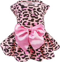PUPTECK Classic Beige Plaid Dog Dress with Bow Puppy Skirt Clothes M – Essentials for Dogs - Pink(Leopard Print) / Large