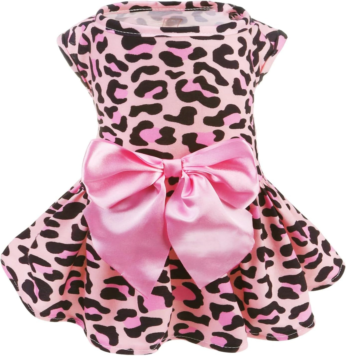 PUPTECK Classic Beige Plaid Dog Dress with Bow Puppy Skirt Clothes M – Essentials for Dogs - Pink(Leopard Print) / Large