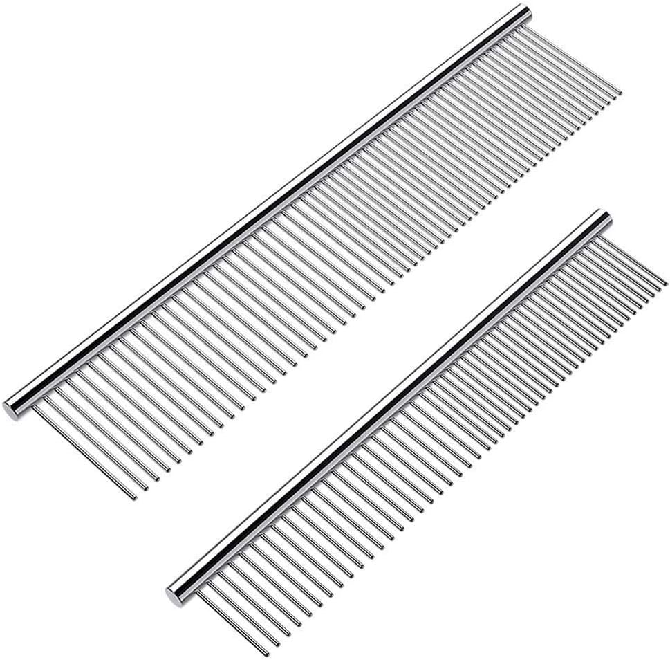 Cafhelp 2 Pack Dog Combs with Rounded Ends Stainless Steel Teeth