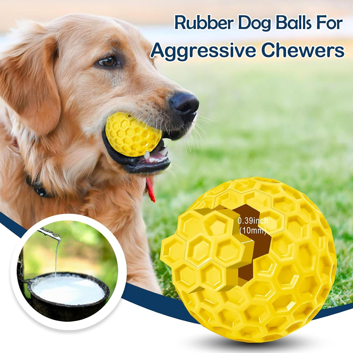 2 Pack Indestructible Squeaky Dog Balls for Aggressive Chewers - Yellow - image 3