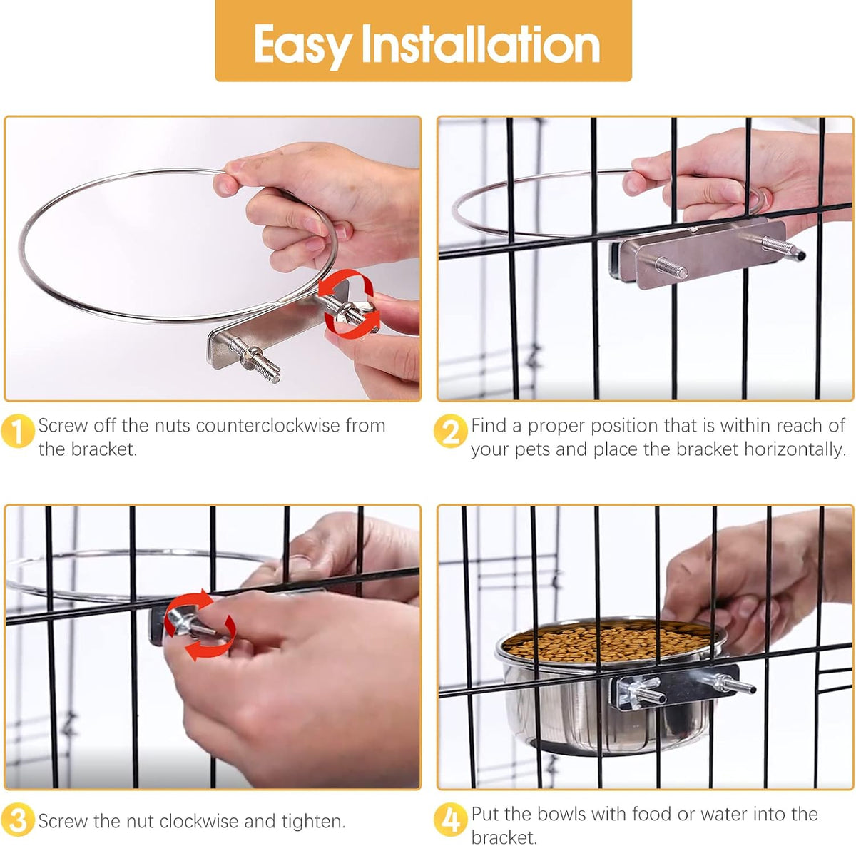 2 Pcs Stainless Steel Small Dog Crate Food Water Bowl - L (77 & 45 & 41 OZ) / Silver - image 3