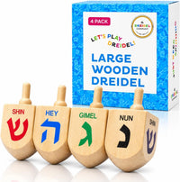 Let's Play Dreidel The Hanukkah Game 2 Extra Large Wood Dreidels - 4-Pack XL Dreidels