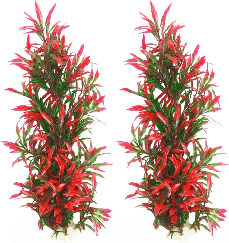 Plastic Fish Tank Plants Decoration Artificial Seaweed Ornament - Red-13''(2pcs)