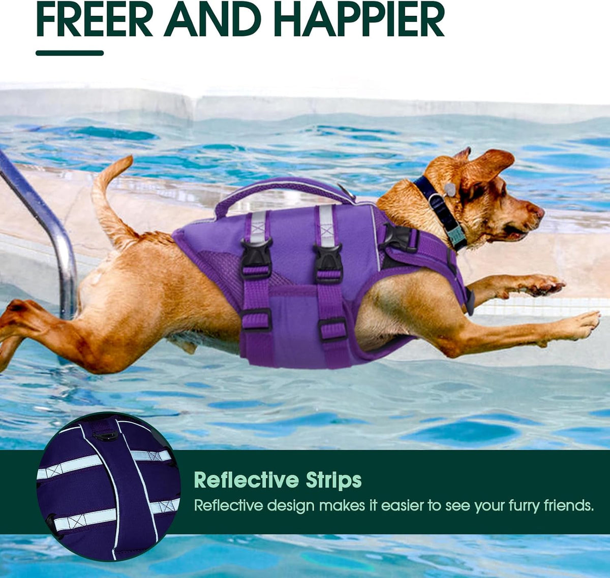 Kuoser Dog Life Jacket, High Flotation Dog Life Vest for Swimming Boating – Essentials for Dogs - High‑Vis Purple / M (Chest Girth:20.47-25.2'') - image 2