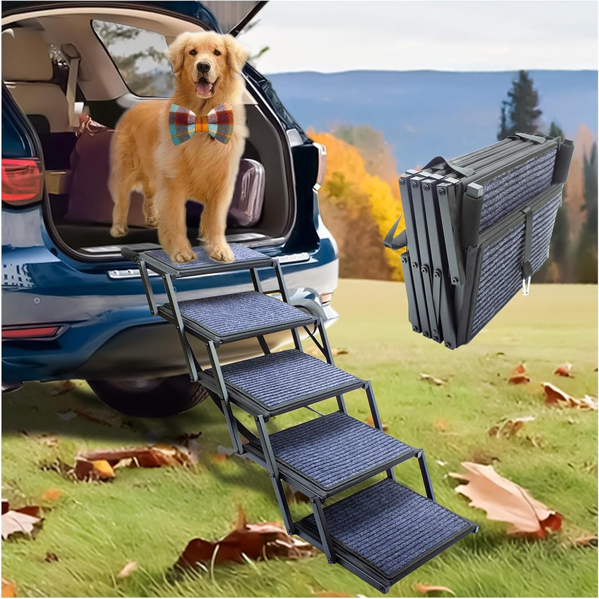 Dog Ramp for Car Truck and SUV Dog Stairs for Large Dogs Folding Pet - Standard 5 Steps