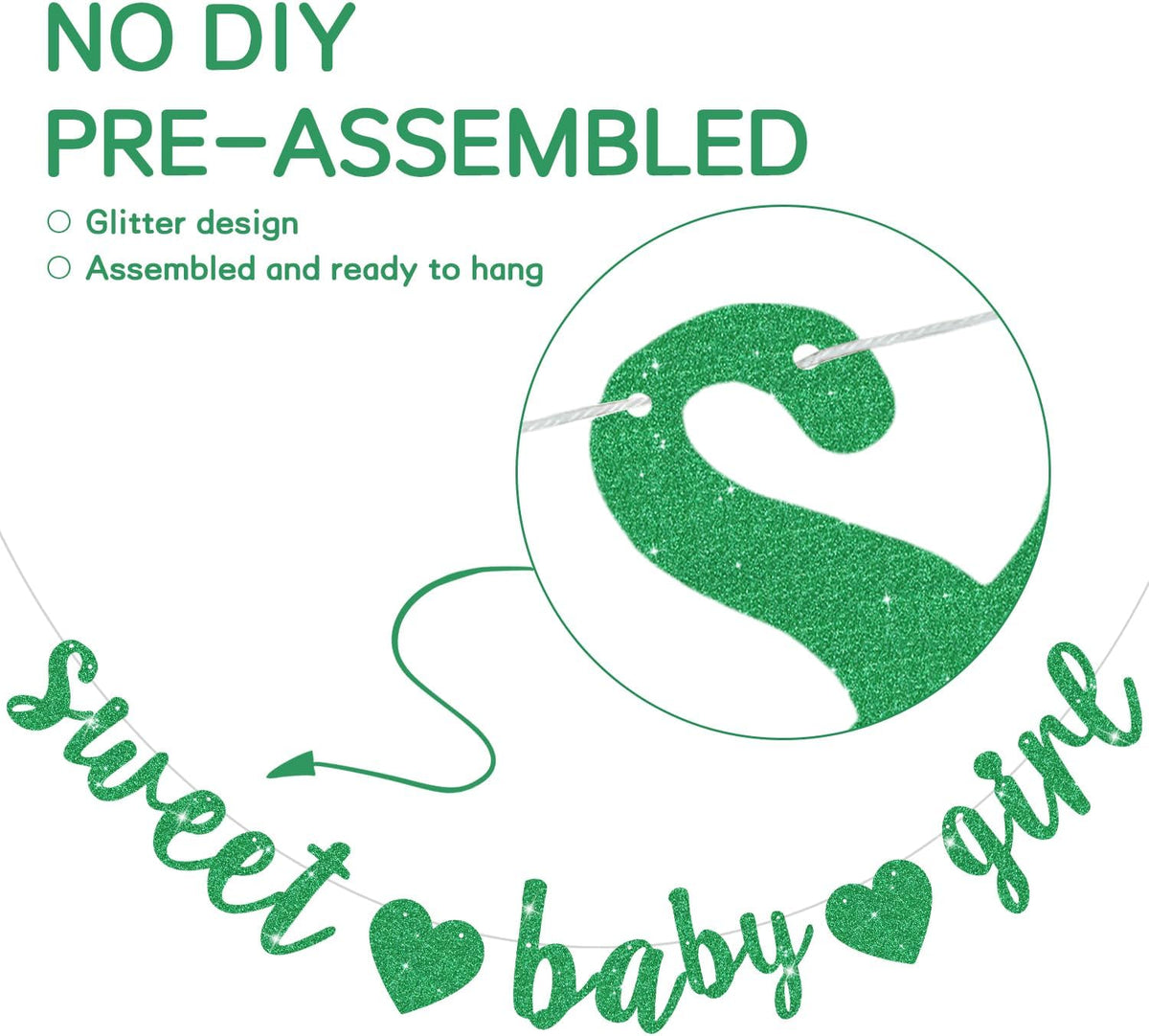BEISHIDA Pre-Strung Glitter Champagne Girl Baby Banner Baby Shower - Dark Green - image 2