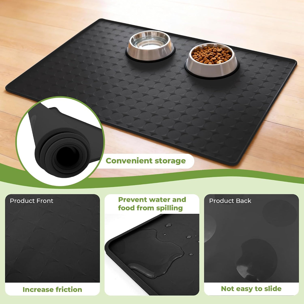 Silicone Pet Food Mat, Extra Large 34x22 Inch - Black / 34"L x 22"W - image 3