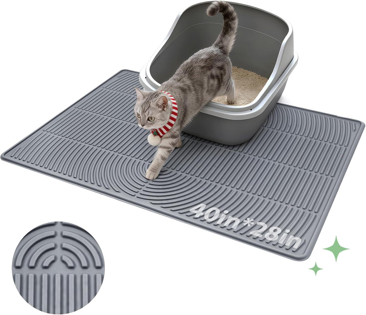 Cat Litter Mat,47" x 35" Extra Large Silicone Waterproof Litter Trapping Mat for Scatter Control - 40" x 28" / Grey