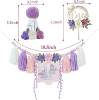 First Birthday Decorations for Boy Blue One Year Old High Chair - Purple White Pink - image 4