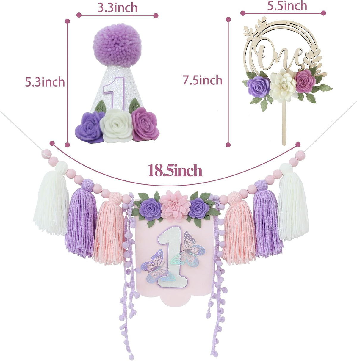 First Birthday Decorations for Boy Blue One Year Old High Chair - Purple White Pink - image 4