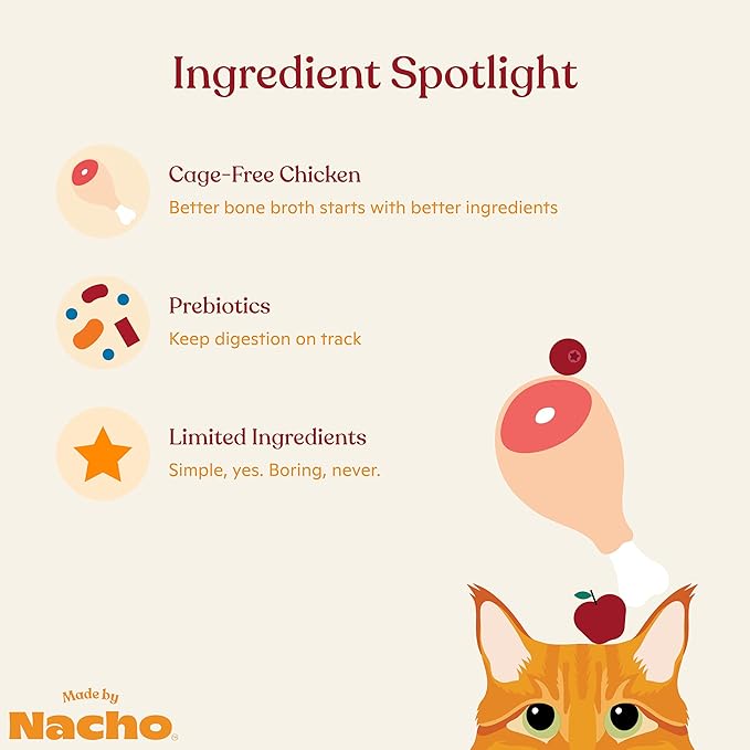 Made by Nacho Bone Broth Cat Food Topper for Hydration and Picky Eaters - Add Protein and Flavor to Your Dry Cat Food – Supports Optimal Nutrition, Digestion, Skin & Coat, 11 oz. (Pack of 4), Chicken