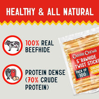 Canine Chews 5" Chicken Coated Sticks - Pack of 100 Chicken Wrapped Rawhide Dog Treats - 100% Real USA-Sourced Chicken Coating - Protein-Dense Chicken Wrapped Dog Treats Rawhide Chews