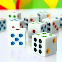 Luck Lab 6 sided dice set of 10 white 16mm D6 dice with multicolor rainbow pips - view 8