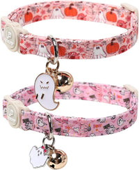Halloween Cat Collar-2Pack Autumn Pumpkin Kitten Collars-Funny - Floral Ghost Pumpkin & Pink Ghost Party