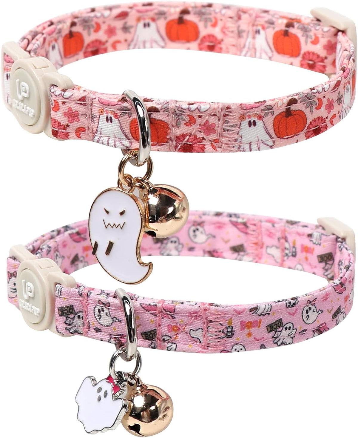 Halloween Cat Collar-2Pack Autumn Pumpkin Kitten Collars-Funny - Floral Ghost Pumpkin & Pink Ghost Party