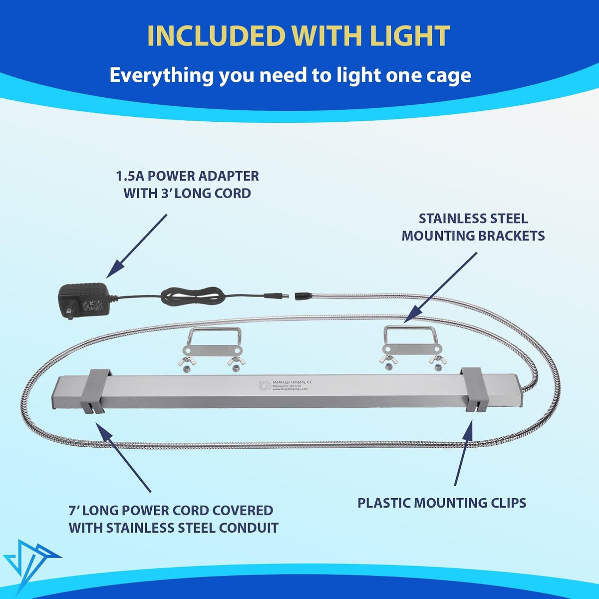 HappyBird Lighting Bird Cage Light with Chew Guard - Hookbill Light / 24" - image 2