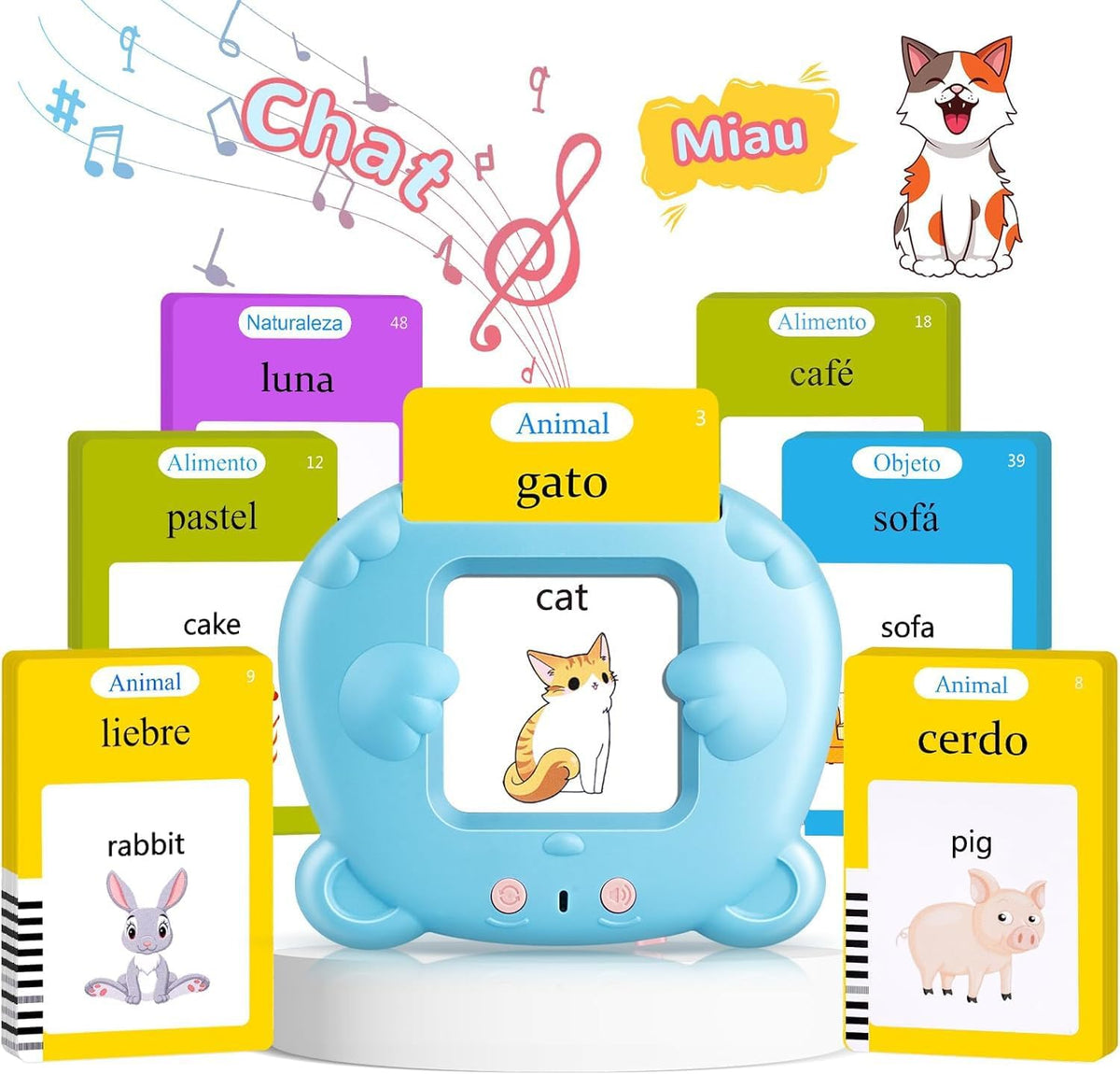 Spanish & English Talking Flash Cards for Toddler - Blue / Spanish & English (224 Words)