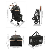 Double Pet Stroller for Dogs and Cats, Foldable Dog Stroller Travel Carriage with Detachable Carriers, Safety Belts, and 4 Lockable Wheels for Small to Medium Pets (Black)
