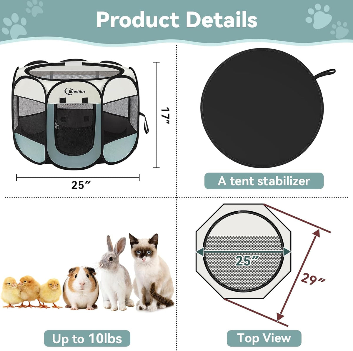 Siedihit Dog Cat Playpen, Puppy Pet Playpen Indoor for Small Dog Crate Tent Cage Outdoor, Portable - Grey / Small - image 3