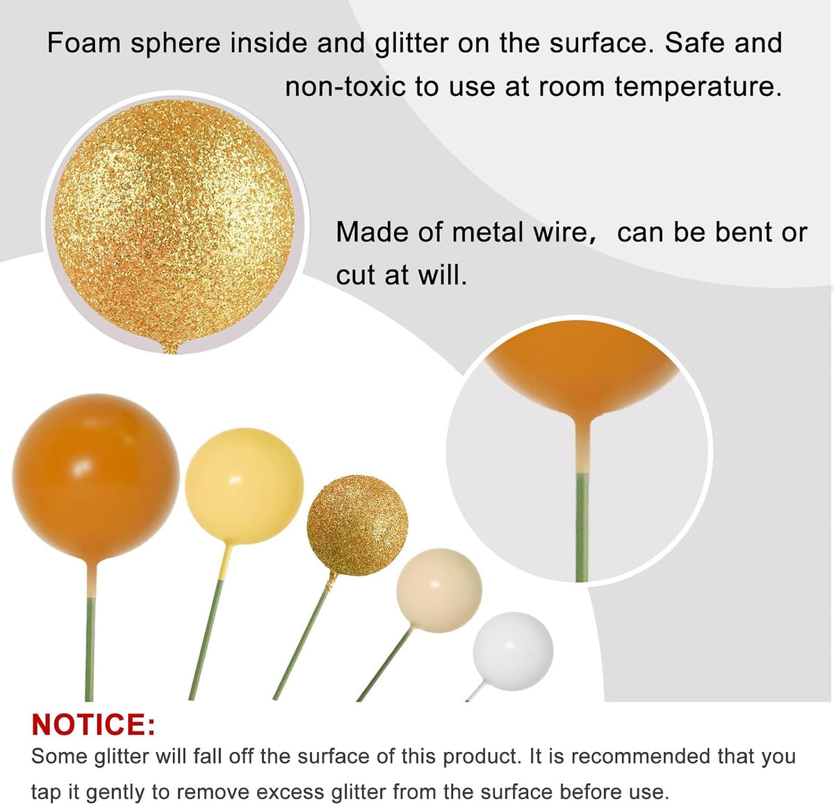 ASTARON 50 Pcs Ball Cake Topper Sticks Mini Balloons for Cake - Orange Yellow Series - image 3
