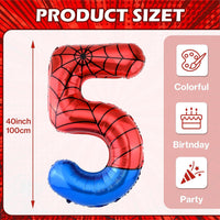 40 Inch Vibrant Spider-Themed Number Foil Balloons - Red+blue / 5 - image 3