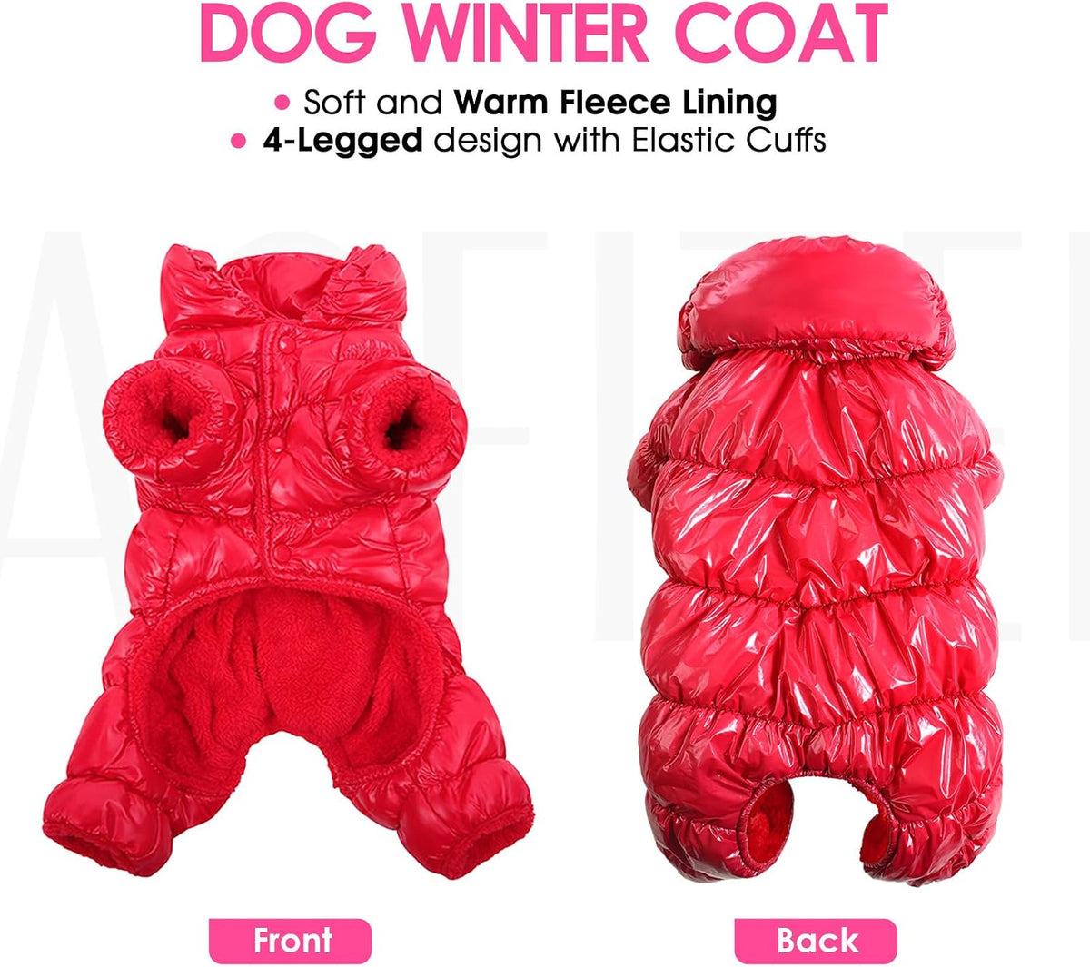 Dog Coat Waterproof Dog Jacket Fullbody Dogs Winter Coat Snowsuit – Essentials for Dogs - Red / X-Large - image 3