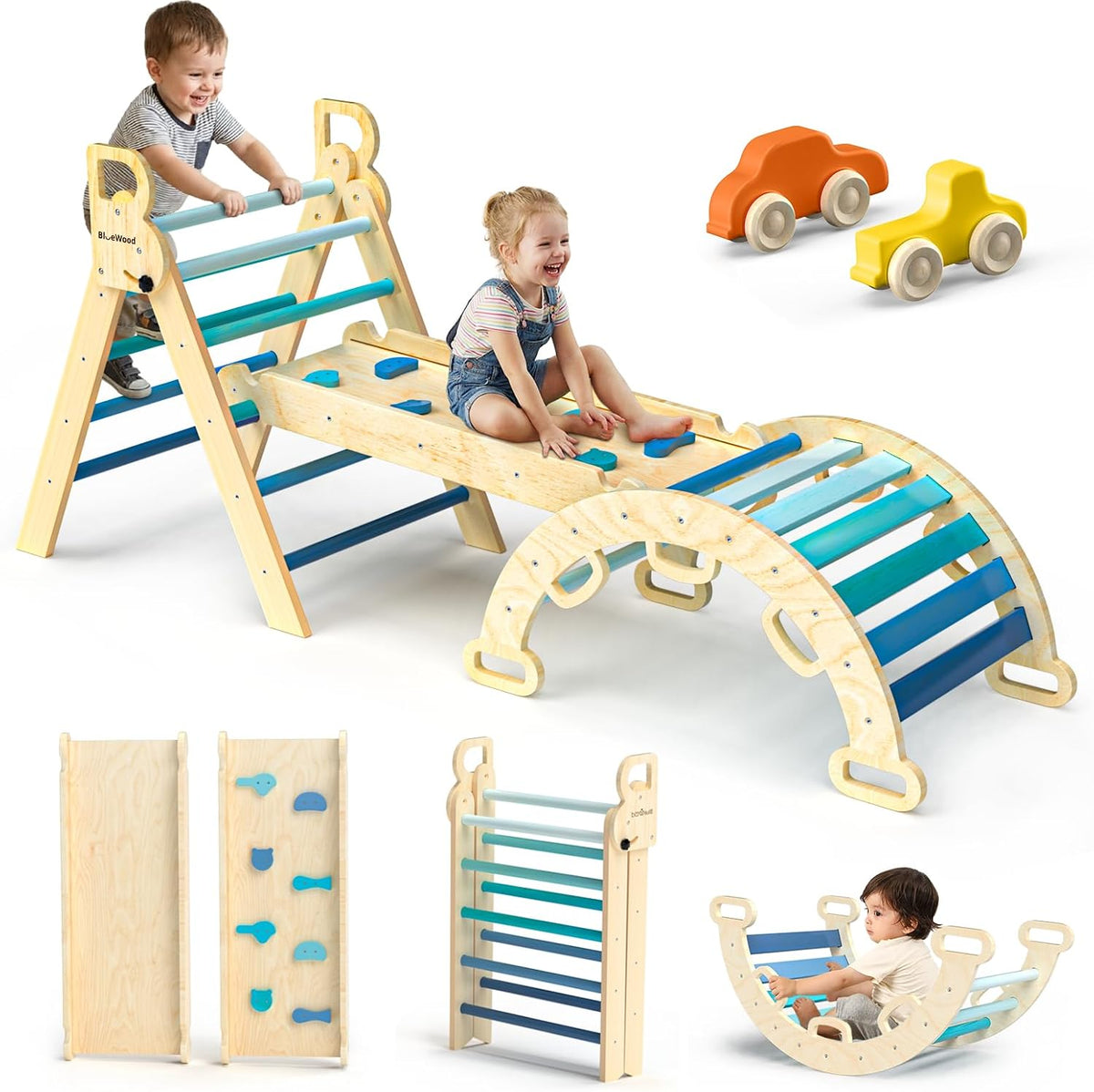 BlueWood Pikler Triangle Set with Safe Handle - Sky Blue