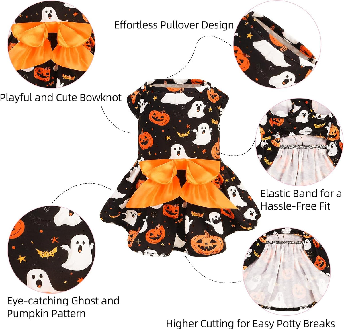PUPTECK Classic Beige Plaid Dog Dress with Bow Puppy Skirt Clothes M – Essentials for Dogs - Black(Ghost) / X-Small - image 4