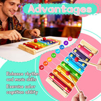Xeehwb 2 pack wooden xylophones for kids with 8 colored keys and child mallets - view 4