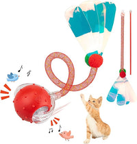 Interactive Cat Toys Ball for Indoor Cats, Automatic Agile Rolling Cat Ball with Elastic Mesh Tail, Bird Chirping & Motion Activated, 2 Tail Accessories, Kitten Toy for Bored (Red)