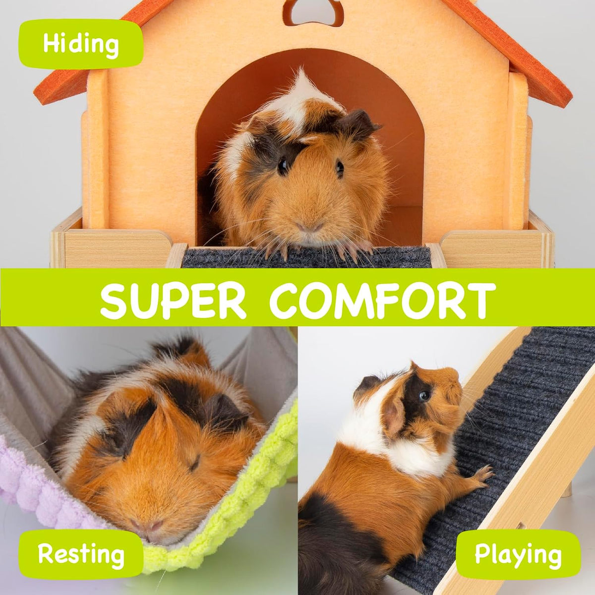 3 in 1 Enlarged Guinea Pig Hammock - Orange Roof - image 3