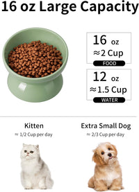 Cat Water Bowl, 15° Tilted and Raised Pet Food Dish - 1 Pack / Sage Green - image 3
