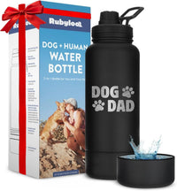 Rubyloo Dog Mom Water Bottle with Detachable Bowl for Dog Lovers – Essentials for Dogs - Dog Dad: Black