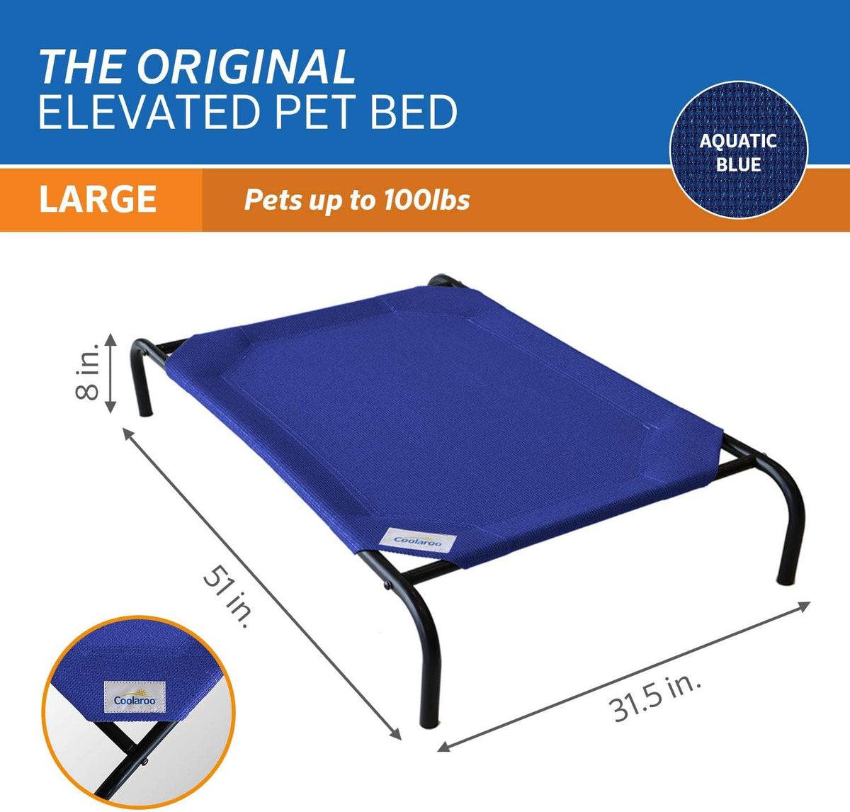 Coolaroo Original Elevated Dog Bed - Large Dog Bed / Aquatic Blue (Pack of 1) - image 4