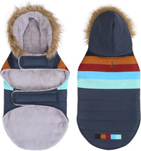 HDE Dog Puffer Jacket Fleece Lined Winter Coat & Harness Hole NVY - X-Large / Navy Retro Stripe - image 3